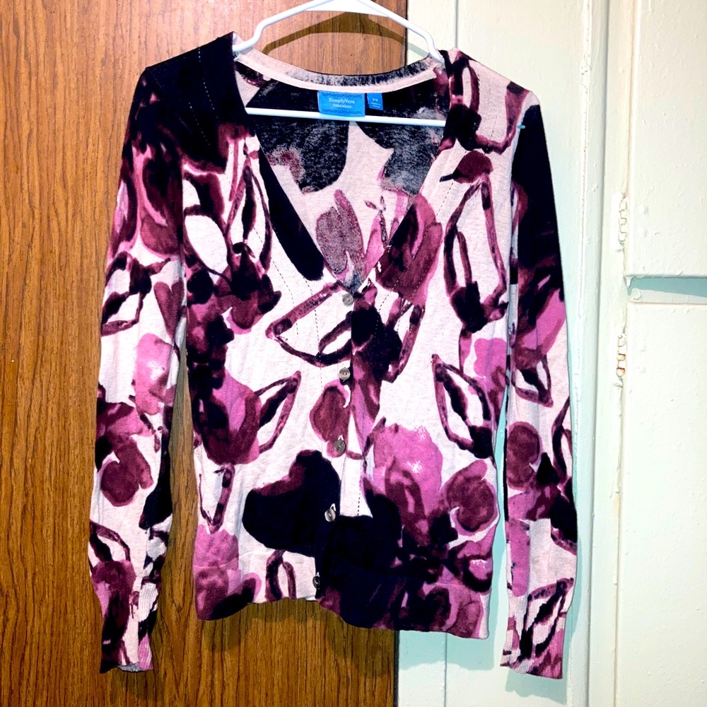 Vera Wang Multicolor Floral Cardigan Lightweight Button Sweater Size Sm Petite